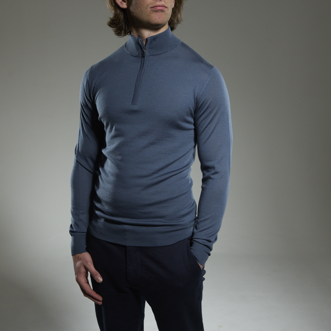 Slim Fit 'Amalfi' 1/4 Zip Pullover In Steel Blue