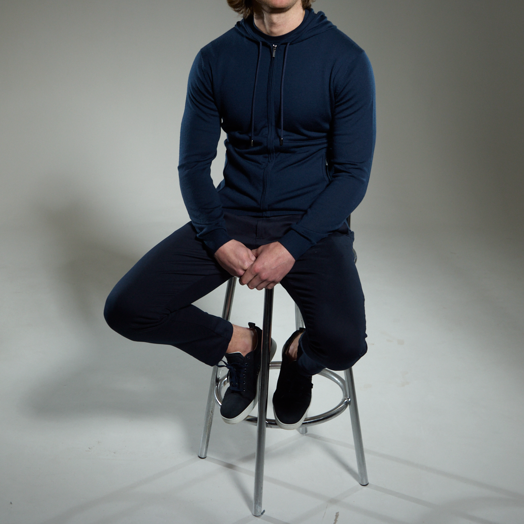 'Ravenna' Merino Zip Hoodie in Navy