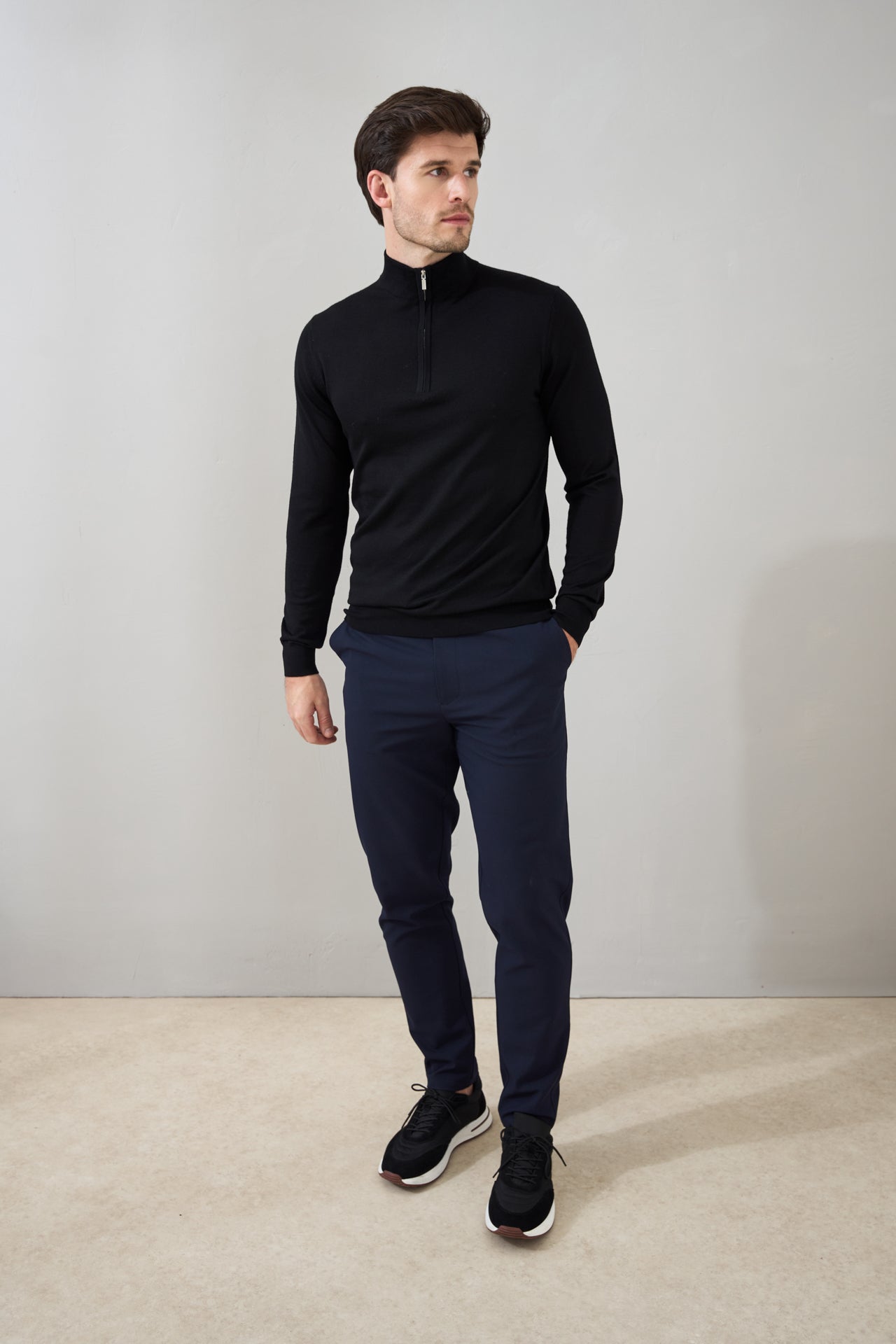 Slim Fit 'Amalfi' 1/4 Zip Pullover In Black