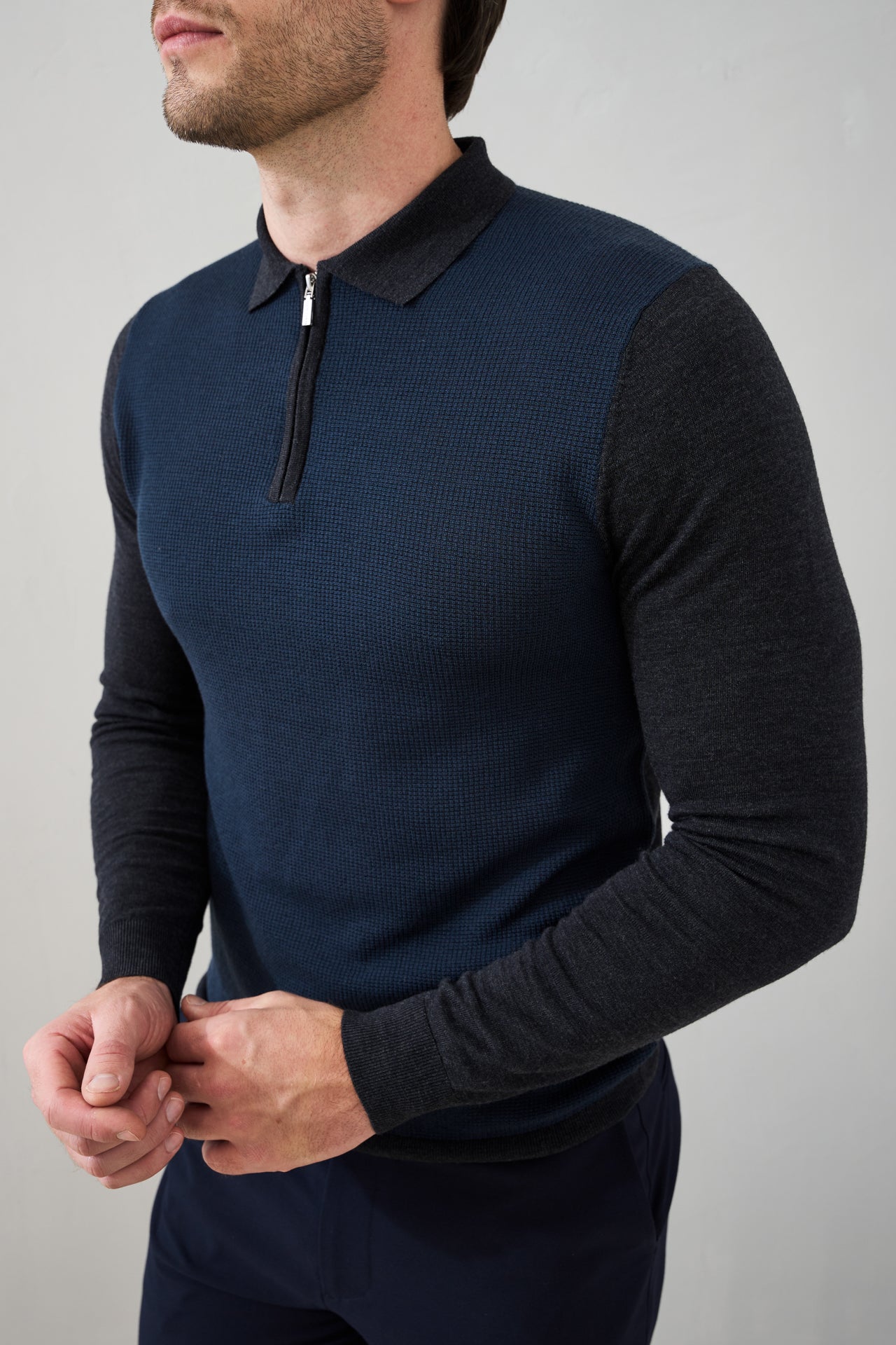 Micro Stitch 'Pazzano' Polo in Charcoal/Midnight Blue