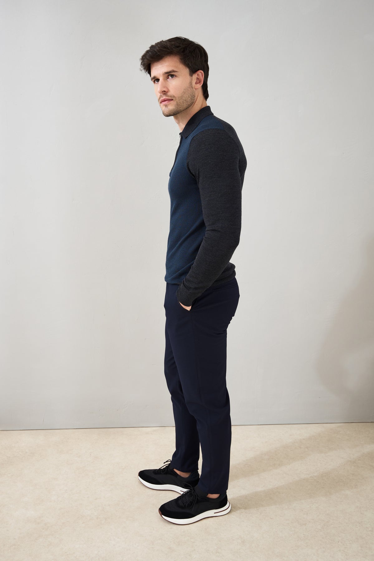 Micro Stitch 'Pazzano' Polo in Charcoal/Midnight Blue