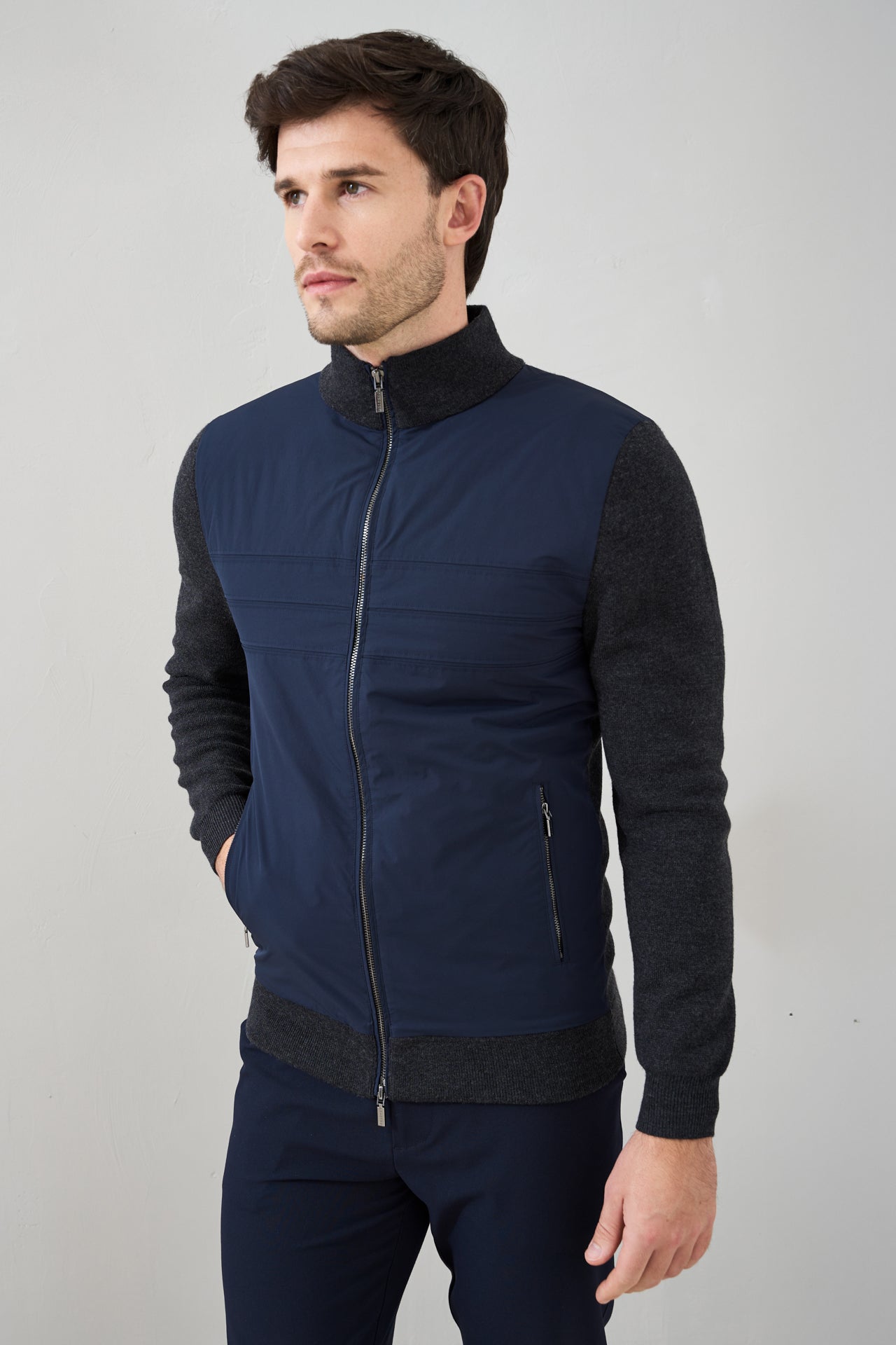 Merino Wool Contrast Hybrid Jacket