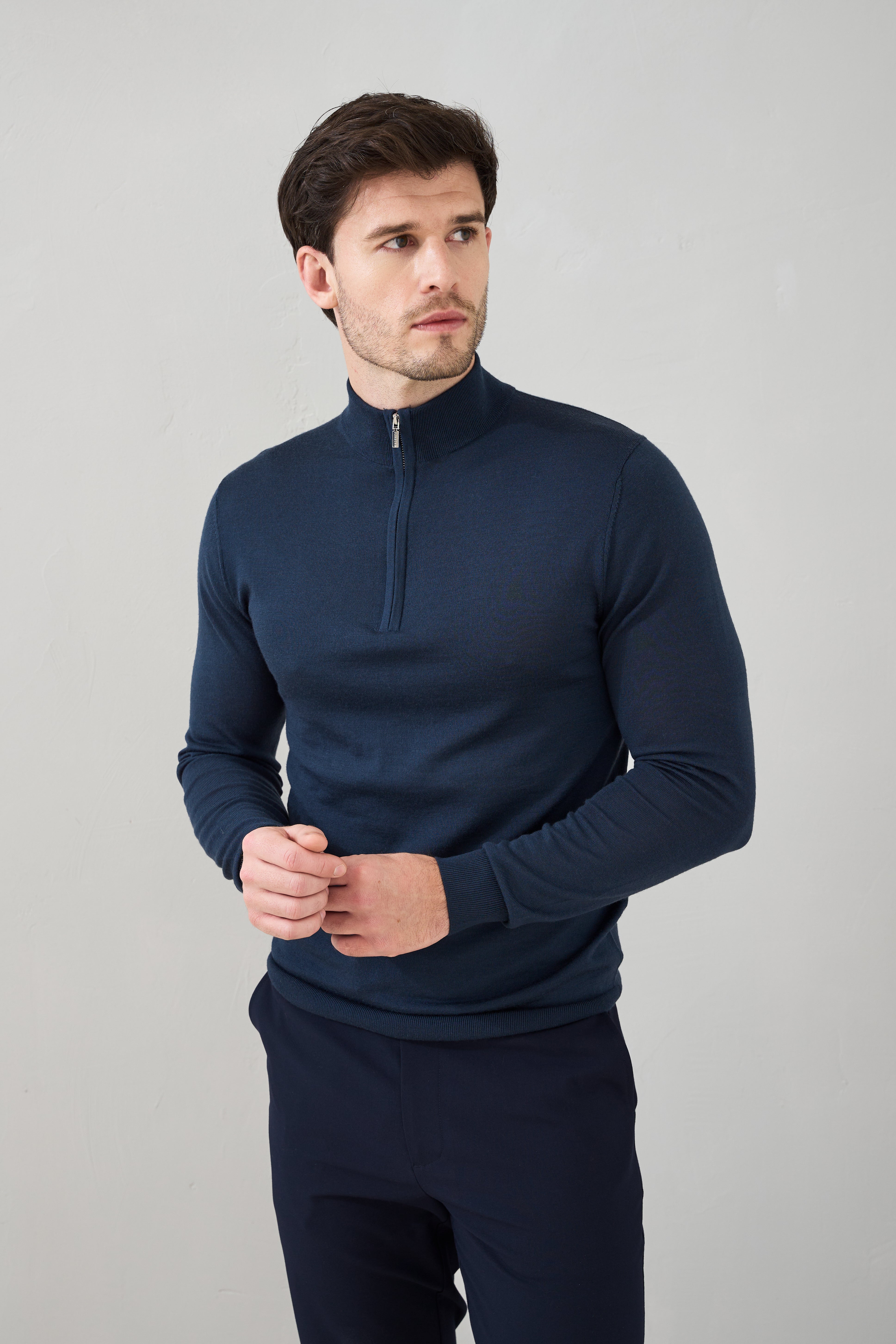Slim Fit 'Amalfi' 1/4 Zip Pullover In Midnight Navy