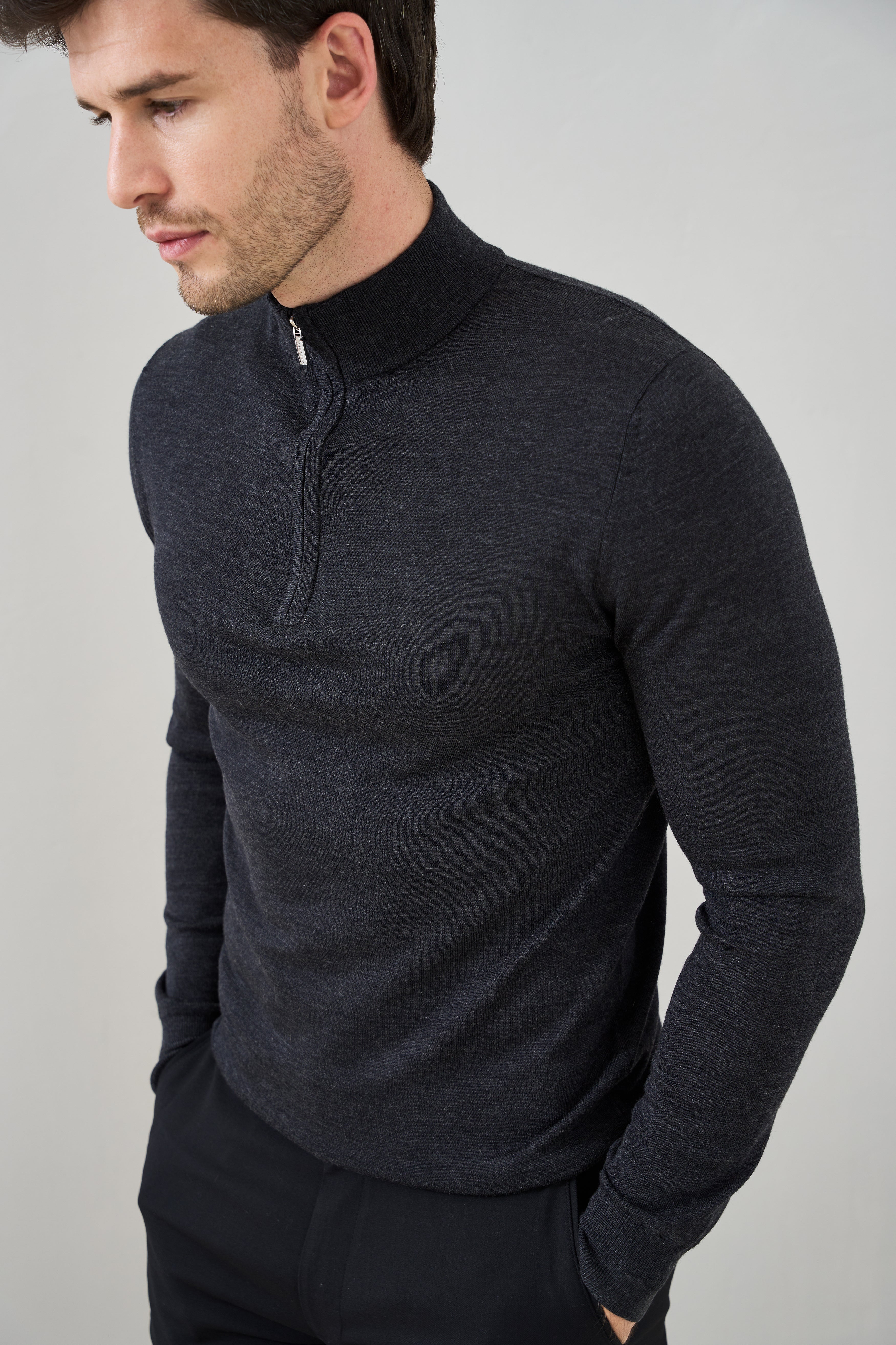 Slim Fit 'Amalfi' 1/4 Zip Pullover In Charcoal