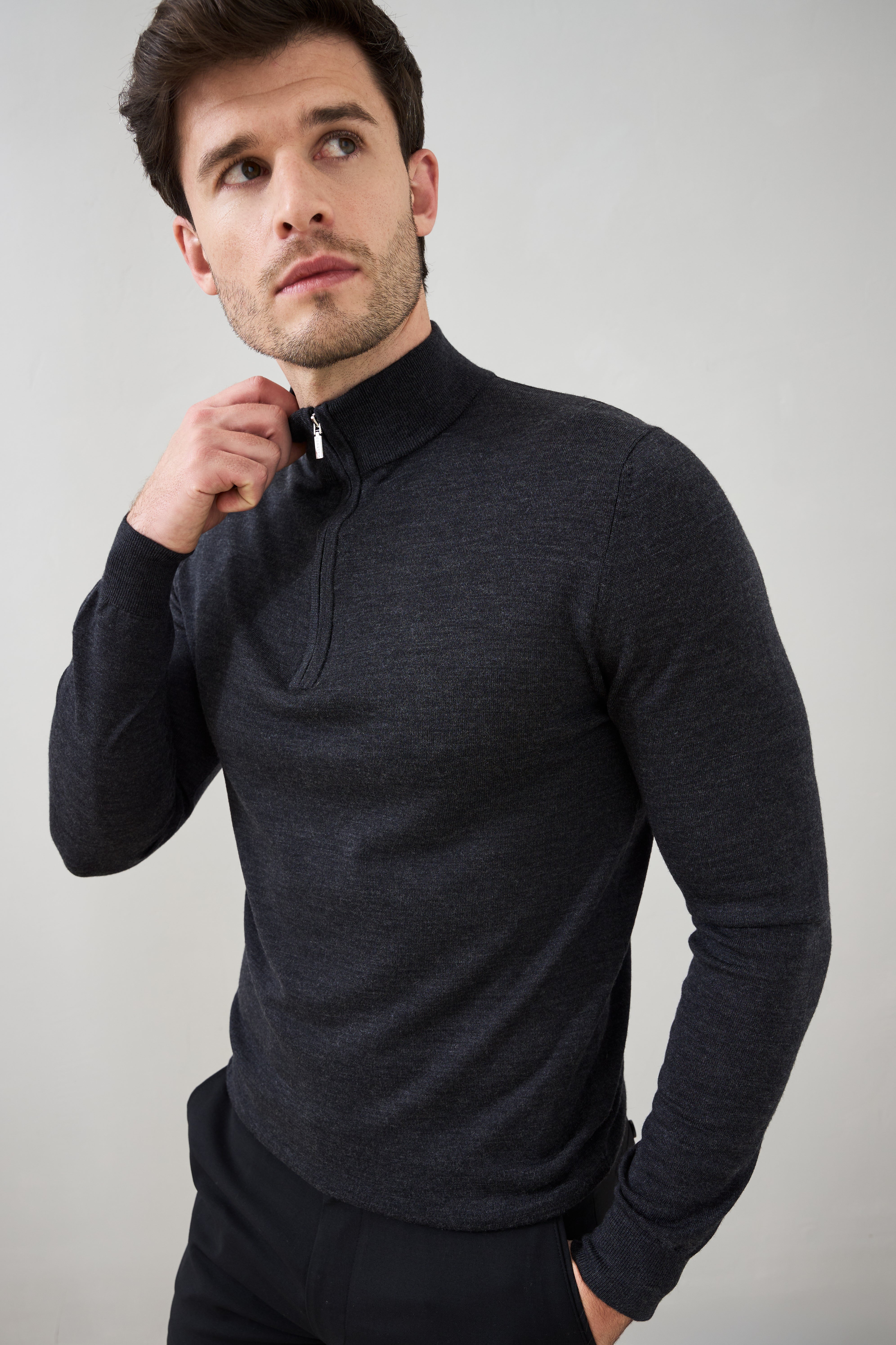 Slim Fit 'Amalfi' 1/4 Zip Pullover In Charcoal