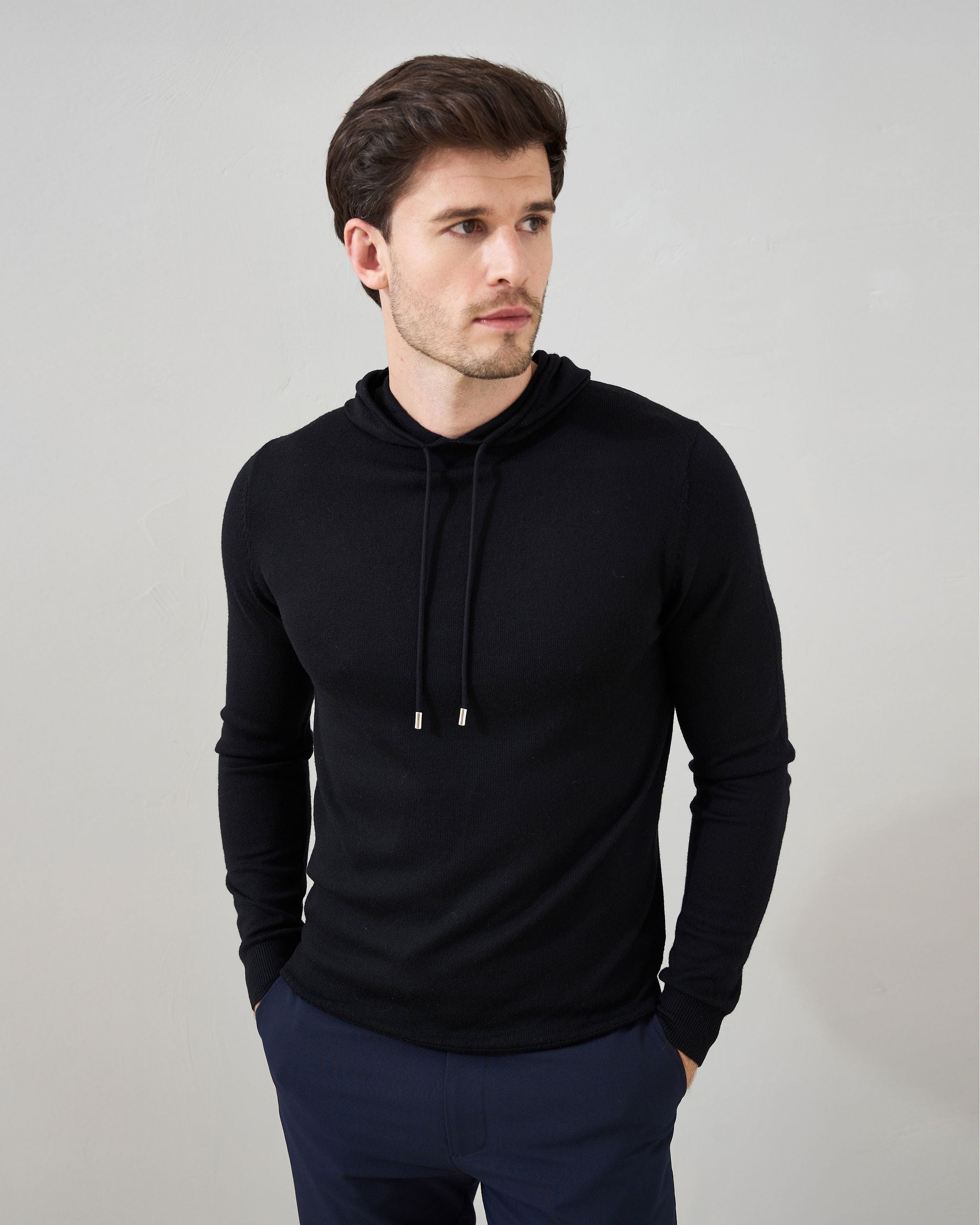 'Sorrento' Merino Hoodie in Black