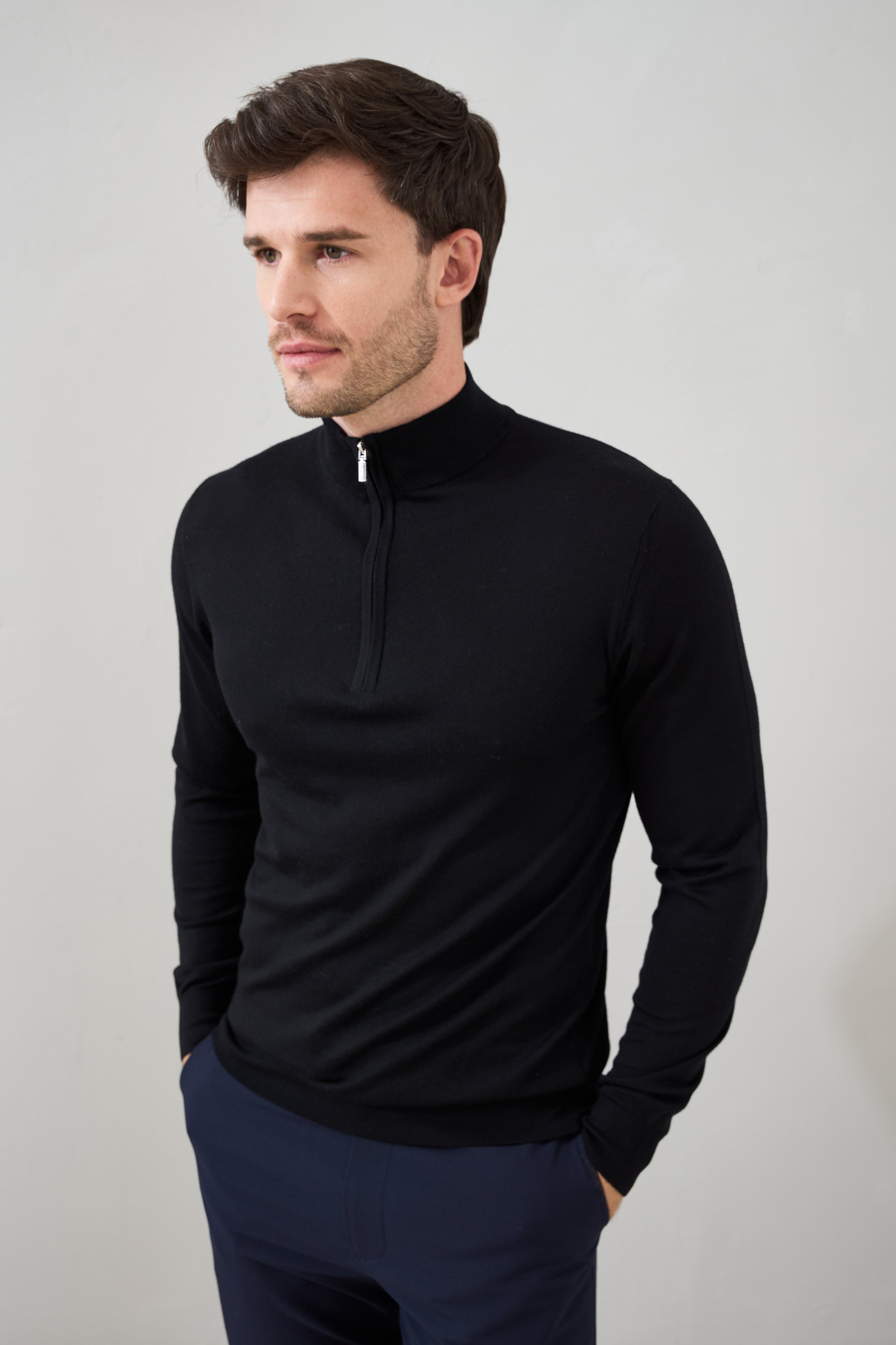 Slim Fit 'Amalfi' 1/4 Zip Pullover In Black