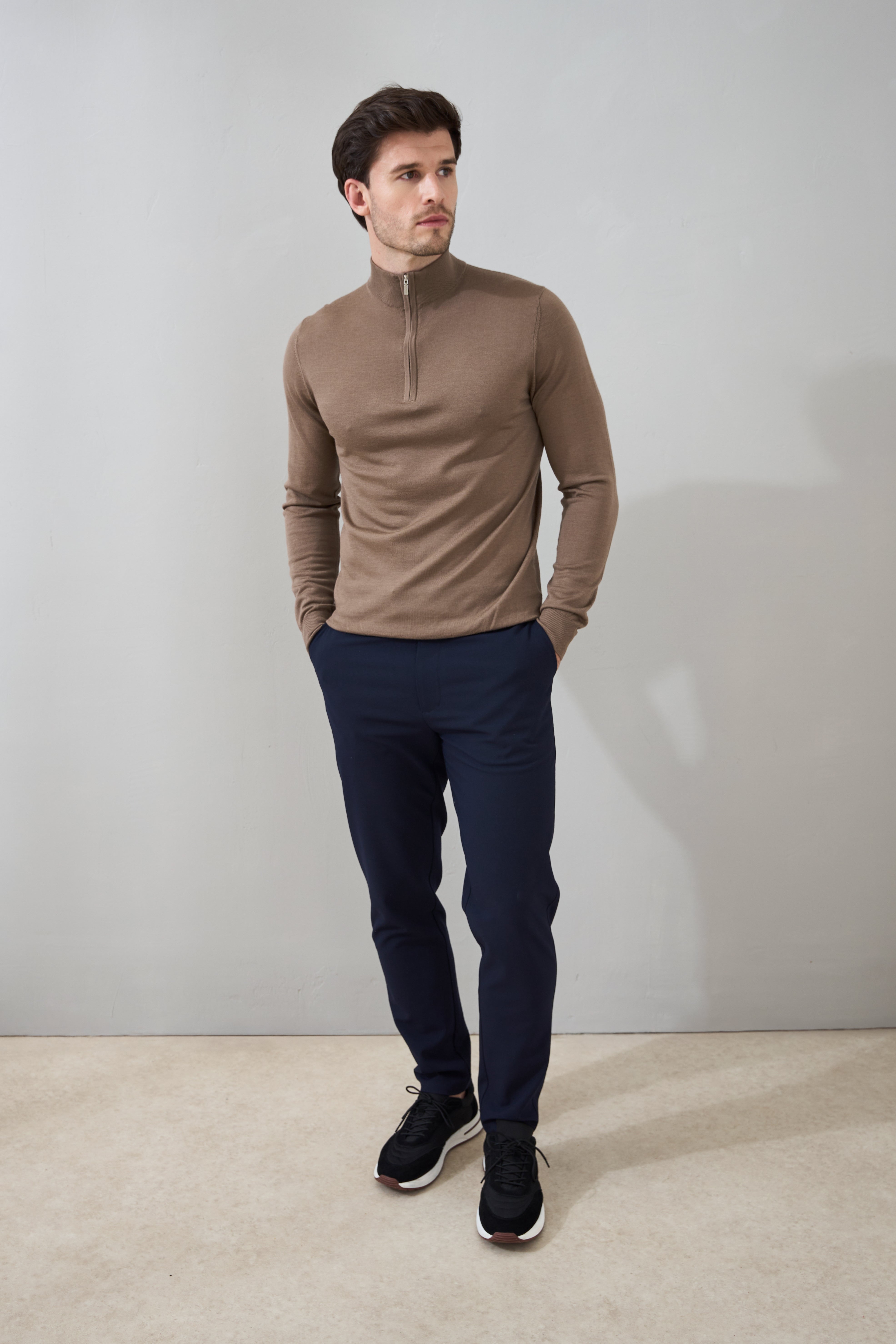 Slim Fit 'Amalfi' 1/4 Zip Pullover In Desert Brown