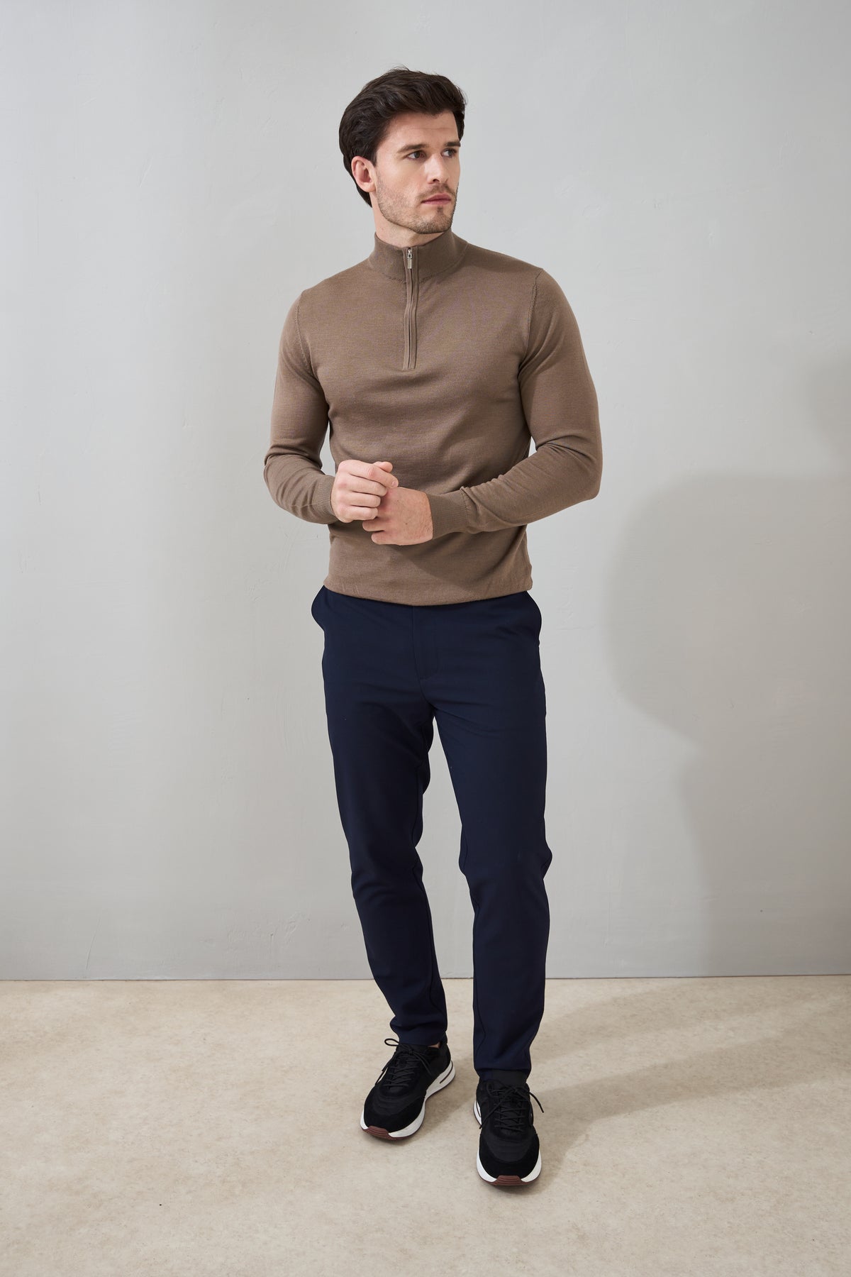 Slim Fit 'Amalfi' 1/4 Zip Pullover In Desert Brown