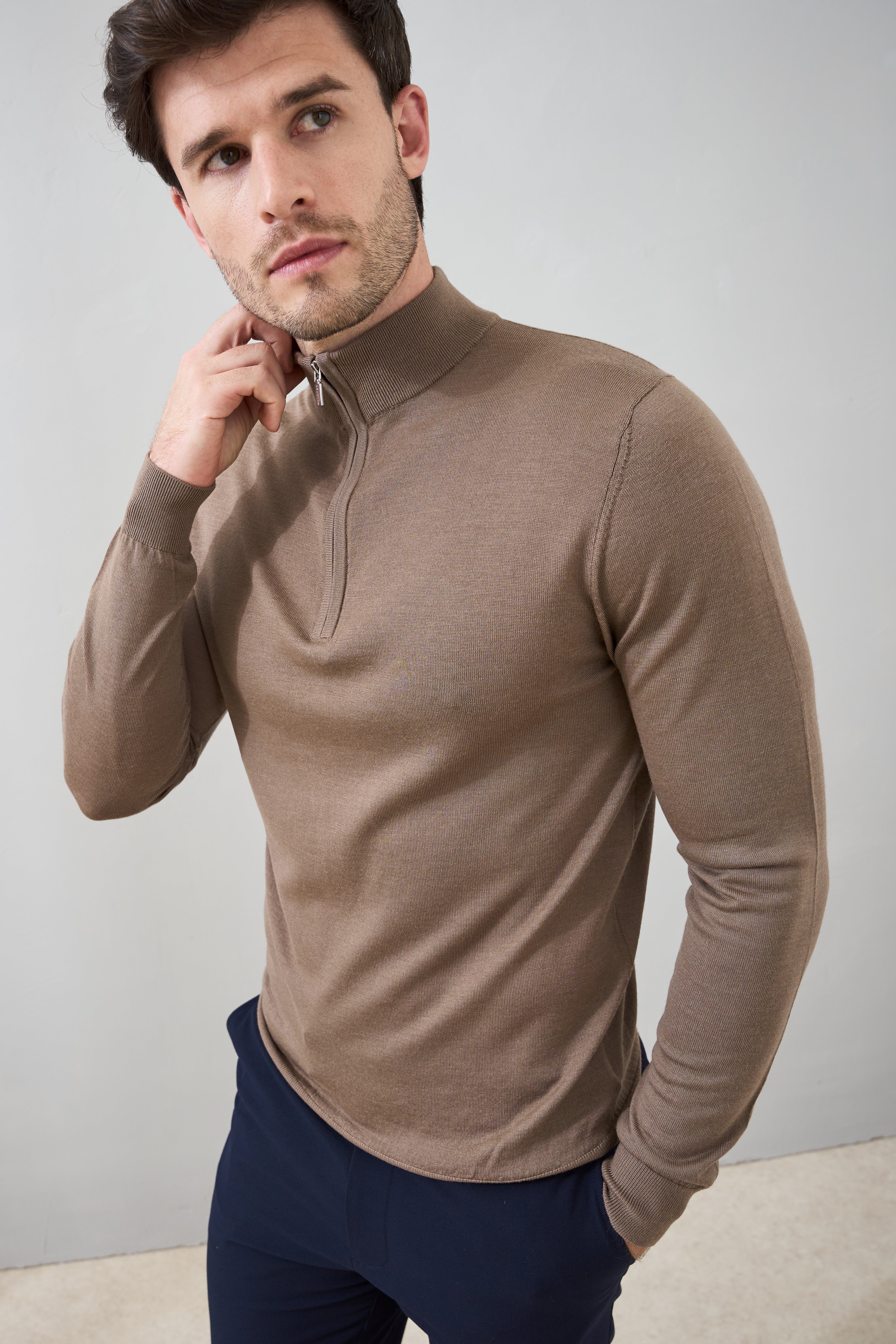 Slim Fit 'Amalfi' 1/4 Zip Pullover In Desert Brown