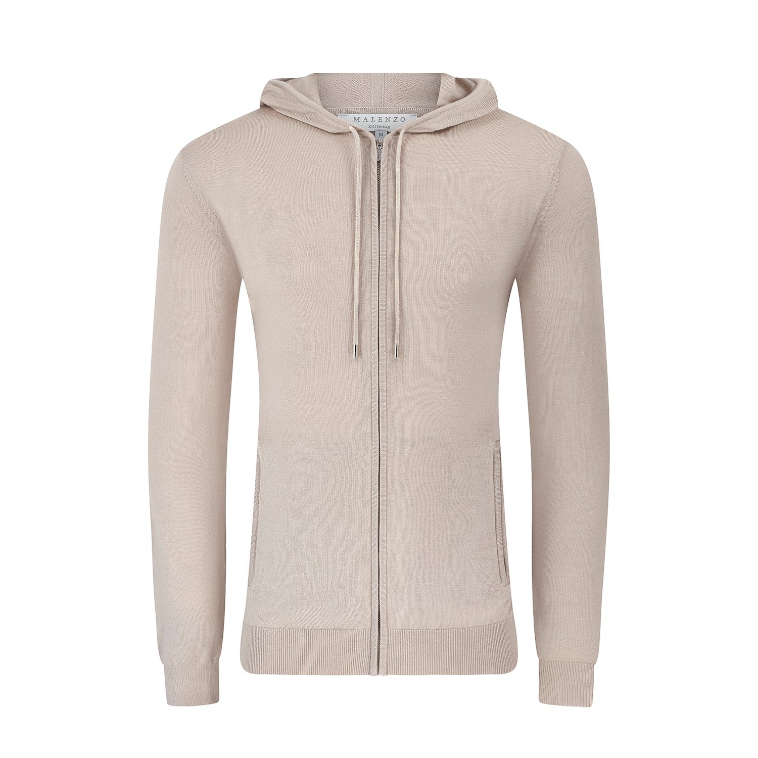 'Ravenna' Extra Fine Merino Zip Hoodie in Beige