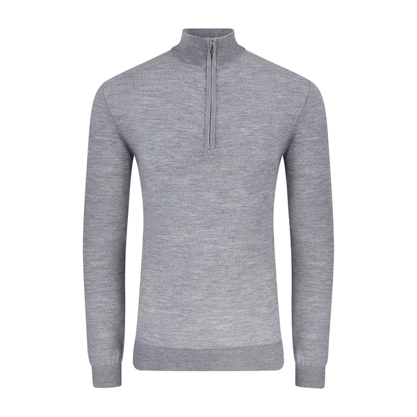 Slim Fit ‘Amalfi’ 1/4 Zip Pullover In Silver Marl