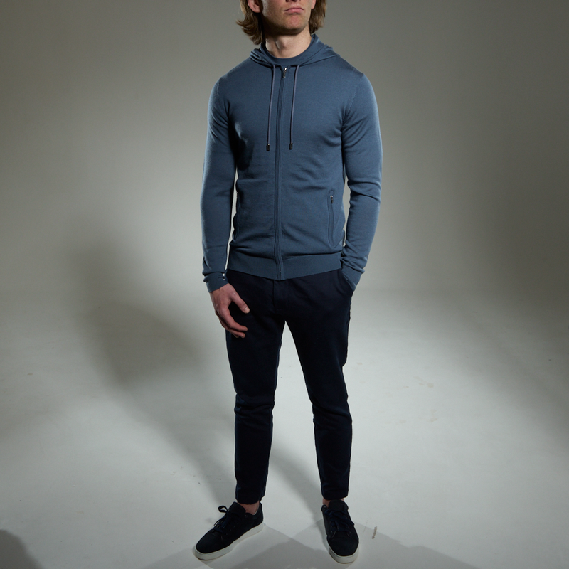 'Ravenna' Merino Zip Hoodie in Steel Blue