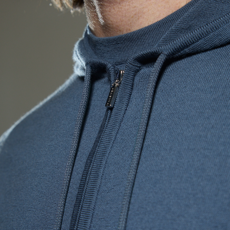 'Ravenna' Merino Zip Hoodie in Steel Blue