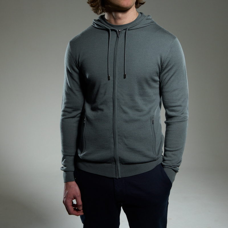 'Ravenna' Merino Zip Hoodie in Sage