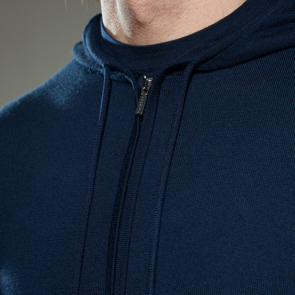 'Ravenna' Merino Zip Hoodie in Navy