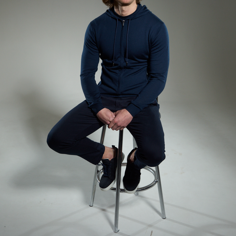 'Ravenna' Merino Zip Hoodie in Navy