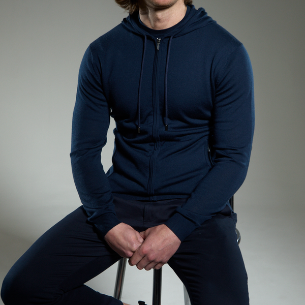 'Ravenna' Merino Zip Hoodie in Navy