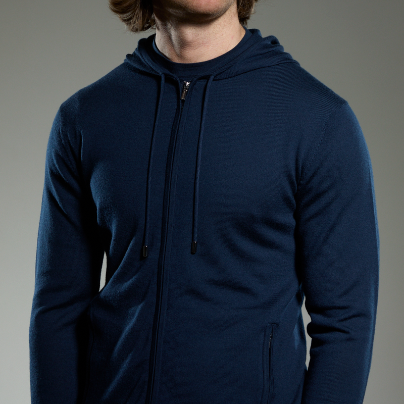 'Ravenna' Merino Zip Hoodie in Navy