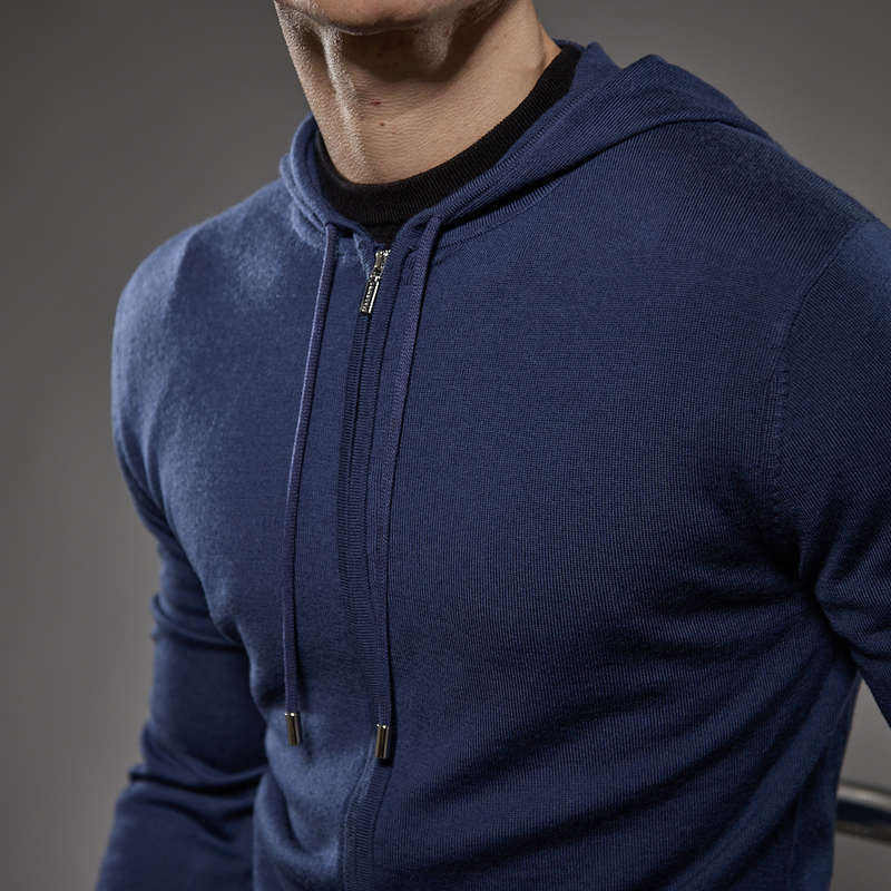 'Ravenna' Extra Fine Merino Zip Hoodie in Azure Blue