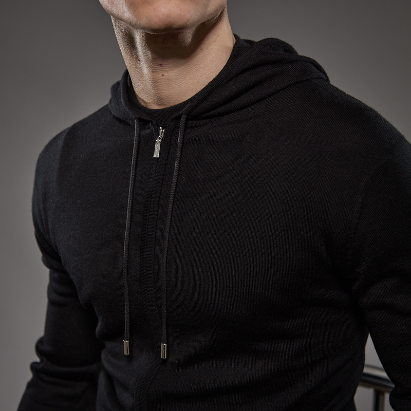 'Ravenna' Extra Fine Merino Zip Hoodie in Black