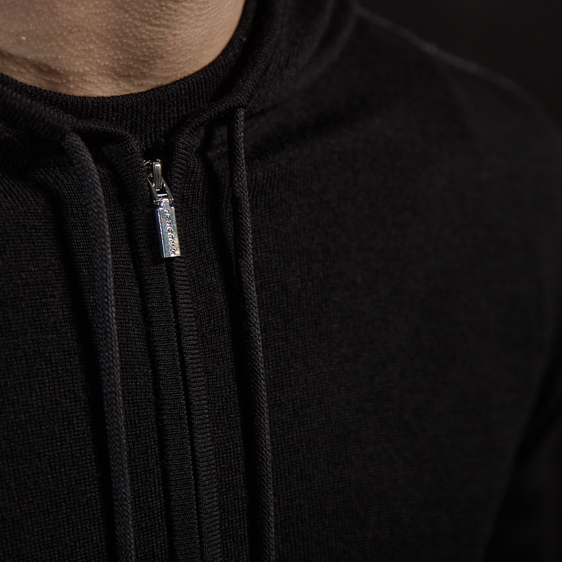 'Ravenna' Extra Fine Merino Zip Hoodie in Black