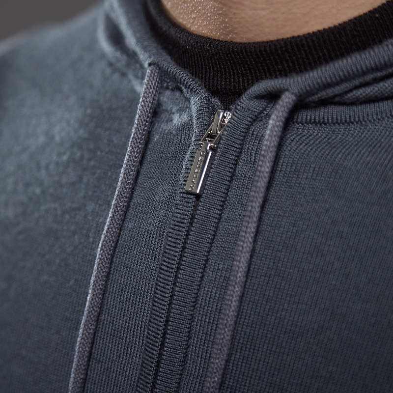 'Ravenna' Extra Fine Merino Zip Hoodie in Steel Grey