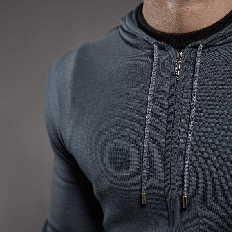 'Ravenna' Extra Fine Merino Zip Hoodie in Steel Grey