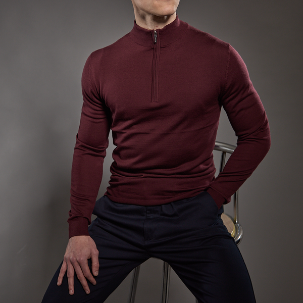 Slim Fit 'Amalfi' 1/4 Zip Pullover In Dark Burgundy