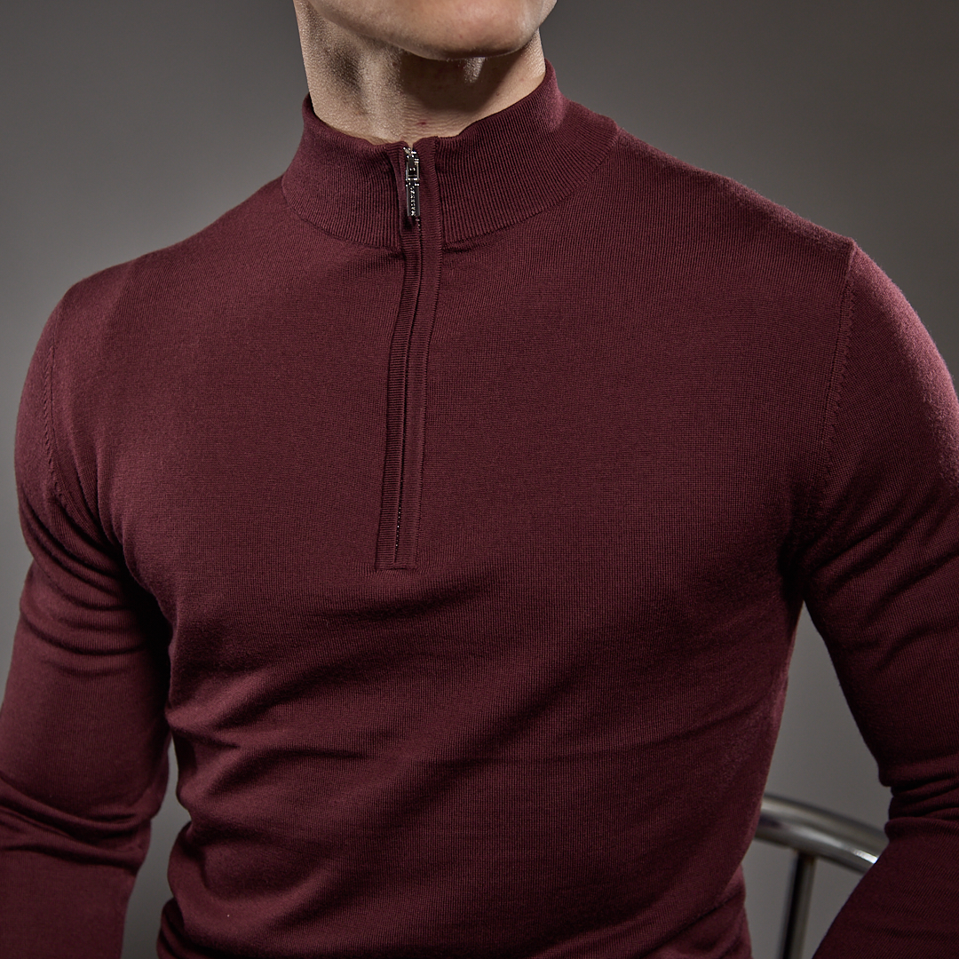 Slim Fit 'Amalfi' 1/4 Zip Pullover In Dark Burgundy