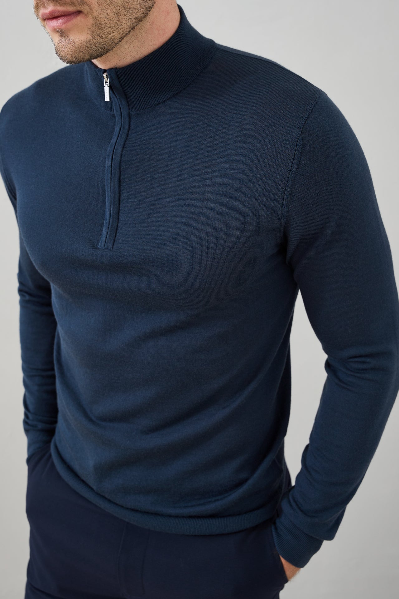 Slim Fit 'Amalfi' 1/4 Zip Pullover In Midnight Navy