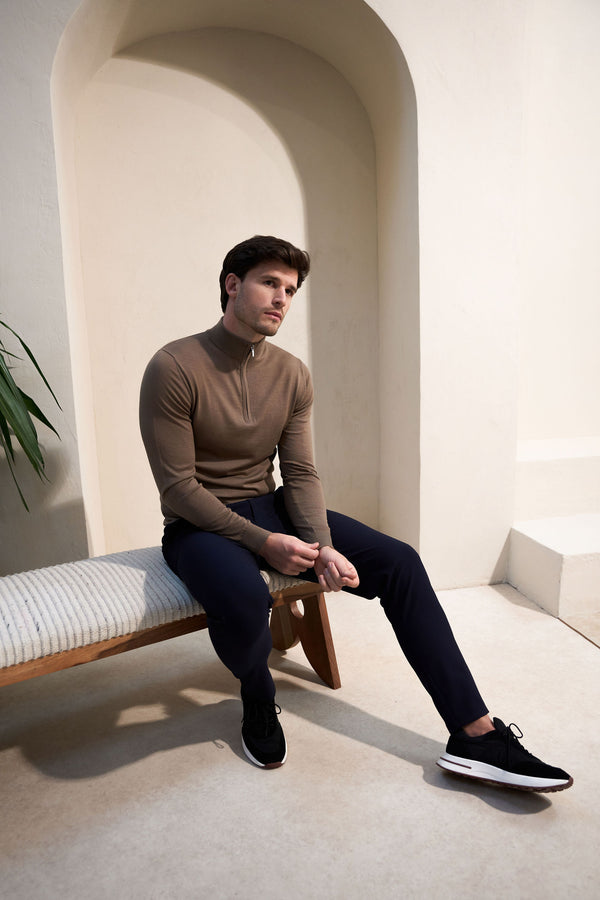 Slim Fit 'Amalfi' 1/4 Zip Pullover In Desert Brown