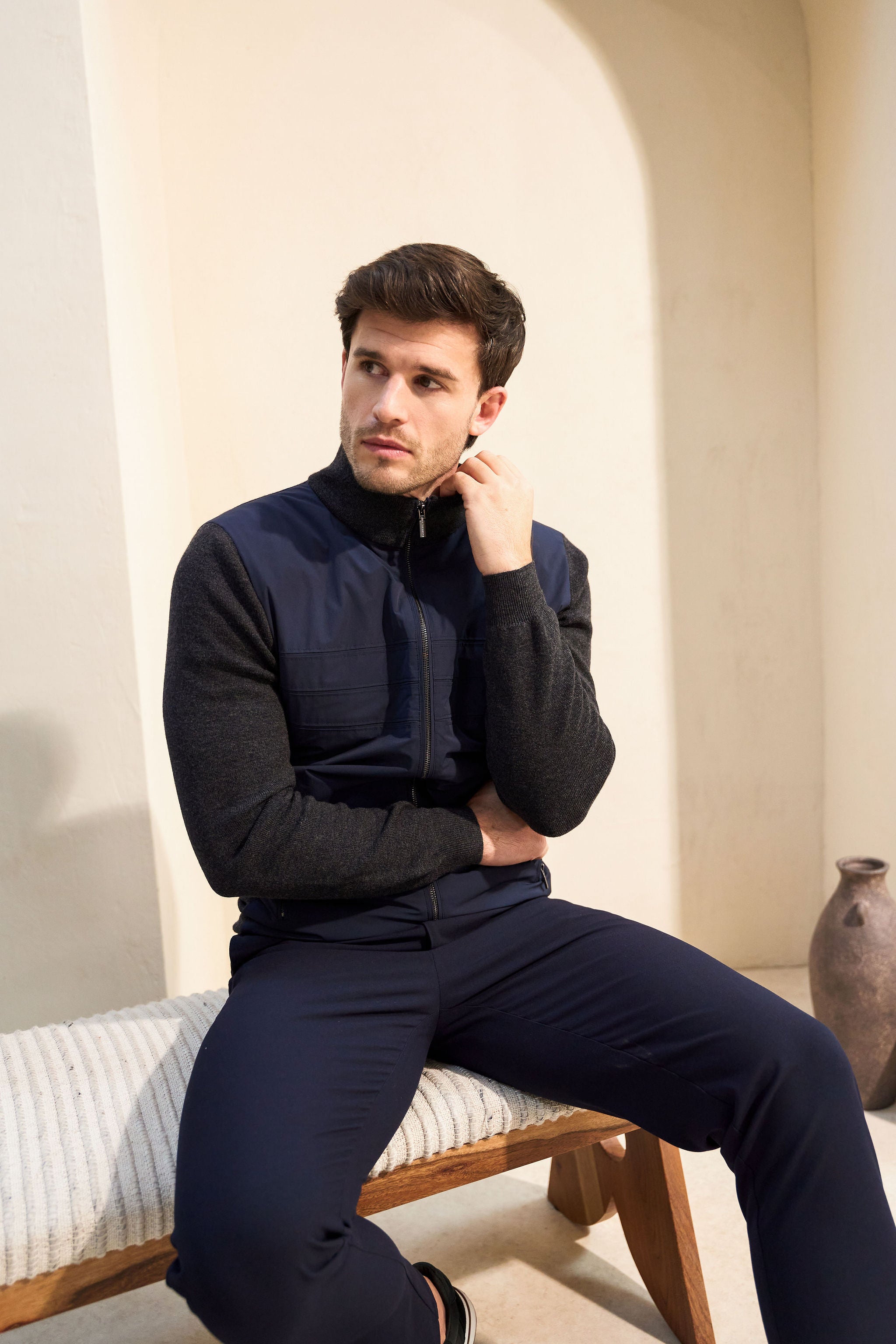 Merino Wool Contrast Hybrid Jacket