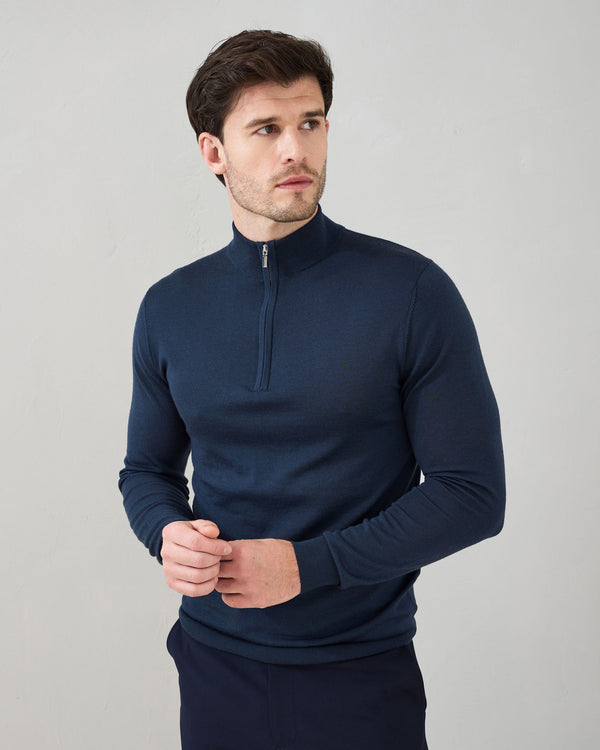 Slim Fit 'Amalfi' 1/4 Zip Pullover In Midnight Navy