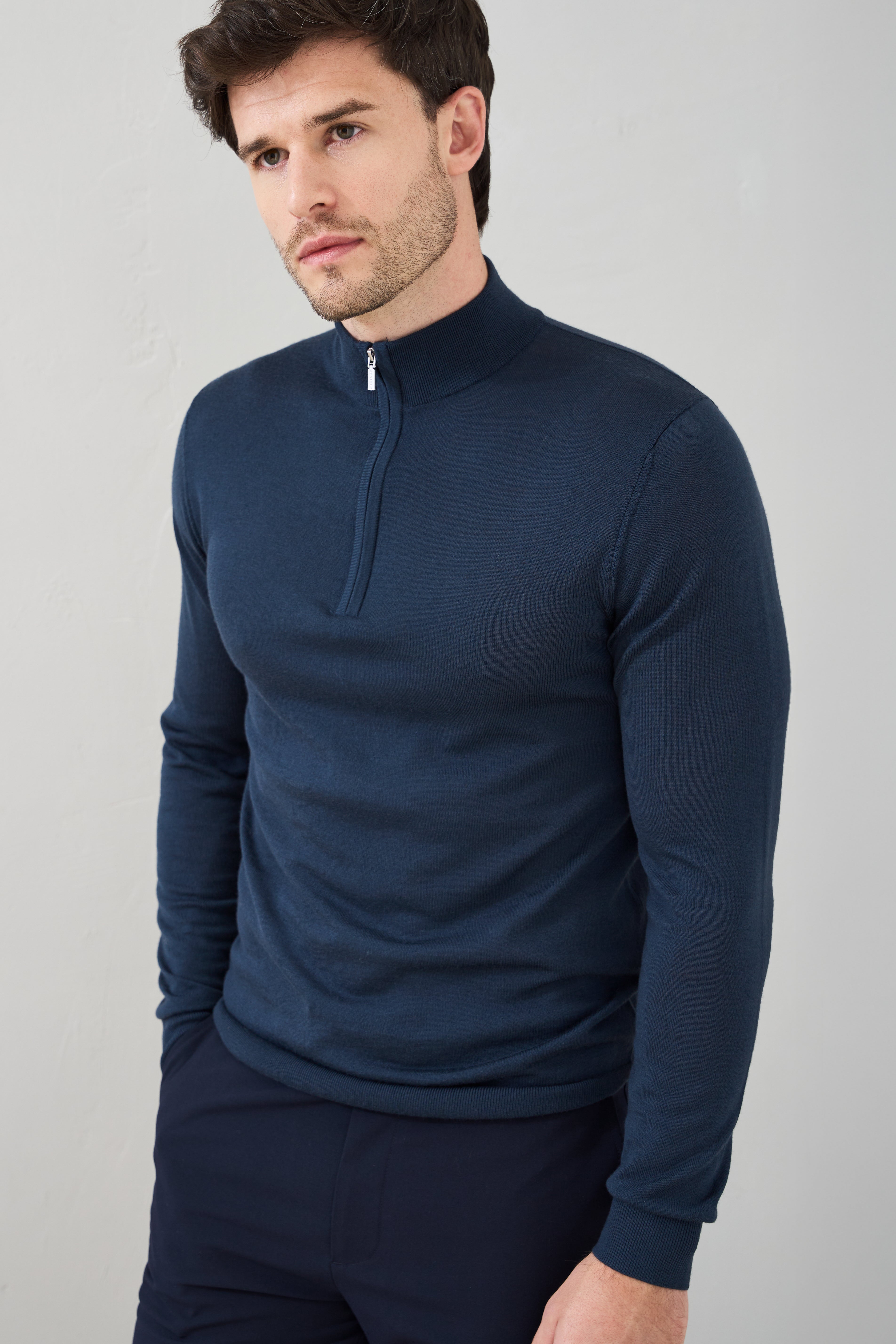 Slim Fit 'Amalfi' 1/4 Zip Pullover In Midnight Navy