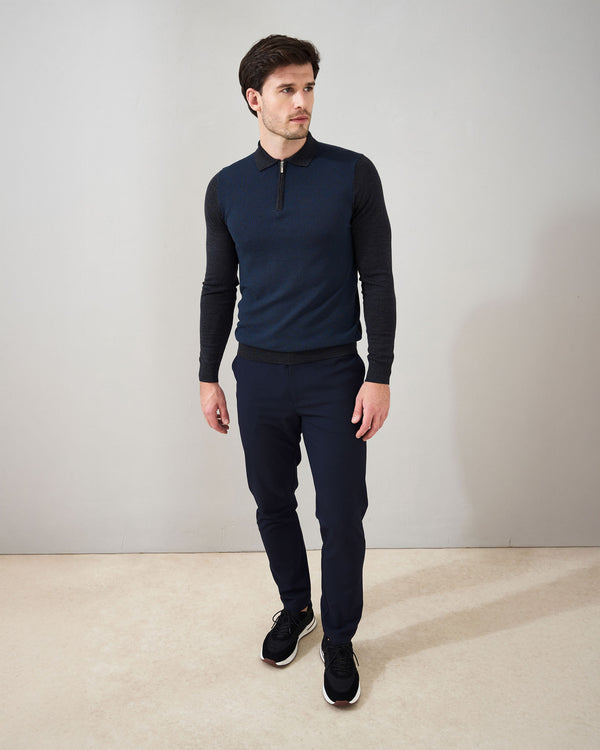 Micro Stitch 'Pazzano' Polo in Charcoal/Midnight Blue