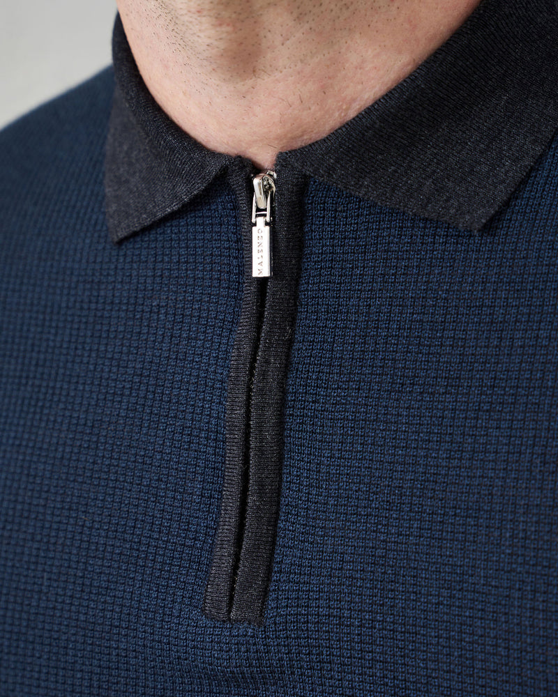 Micro Stitch 'Pazzano' Polo in Charcoal/Midnight Blue