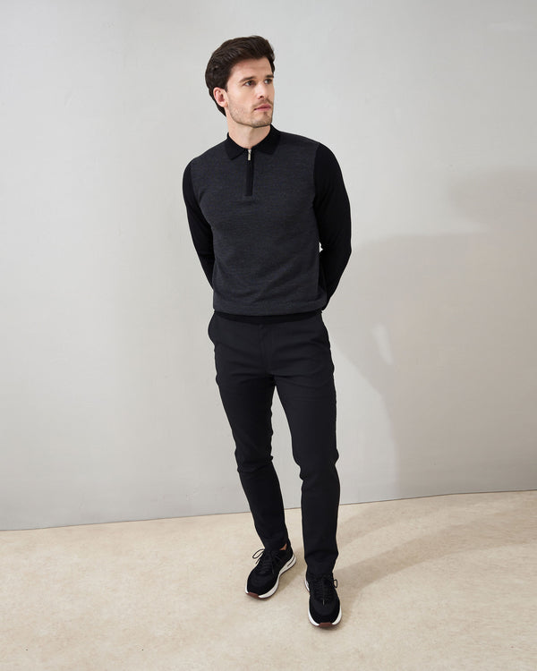 Micro Stitch 'Pazzano' Polo in Black/Charcoal