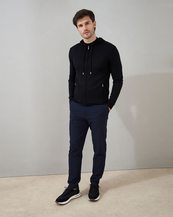 'Ravenna' Extra Fine Merino Zip Hoodie in Black