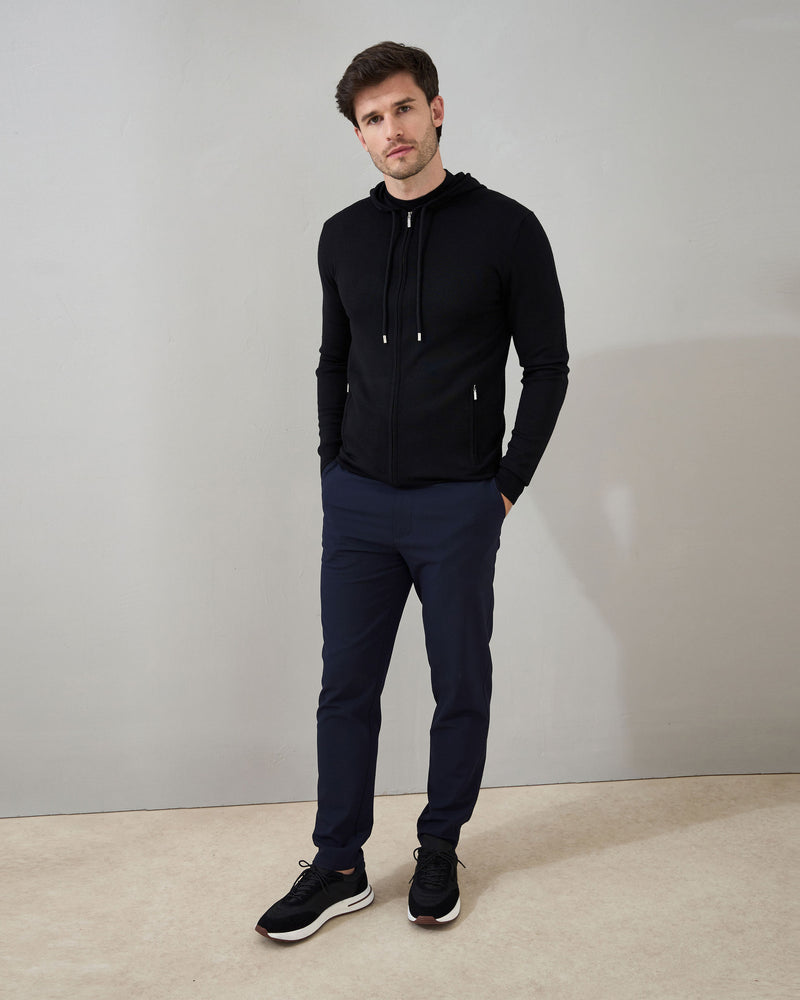 'Ravenna' Extra Fine Merino Zip Hoodie in Black