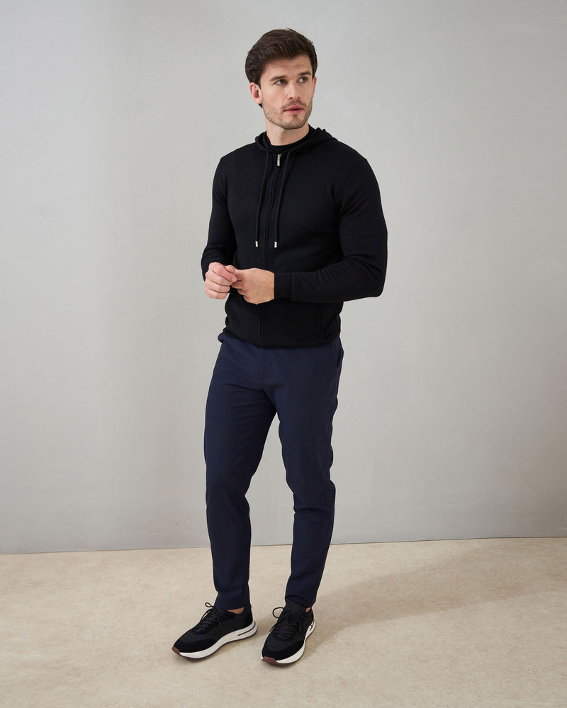 'Ravenna' Extra Fine Merino Zip Hoodie in Black