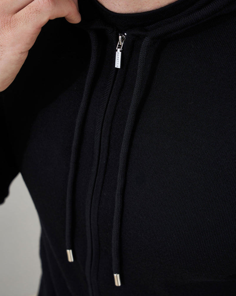'Ravenna' Extra Fine Merino Zip Hoodie in Black
