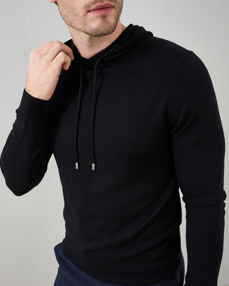 'Sorrento' Merino Hoodie in Black