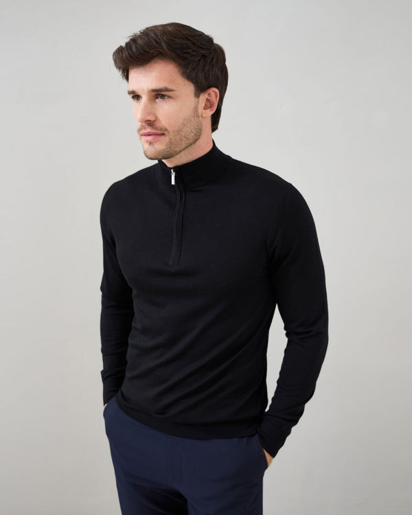 Slim Fit 'Amalfi' 1/4 Zip Pullover In Black
