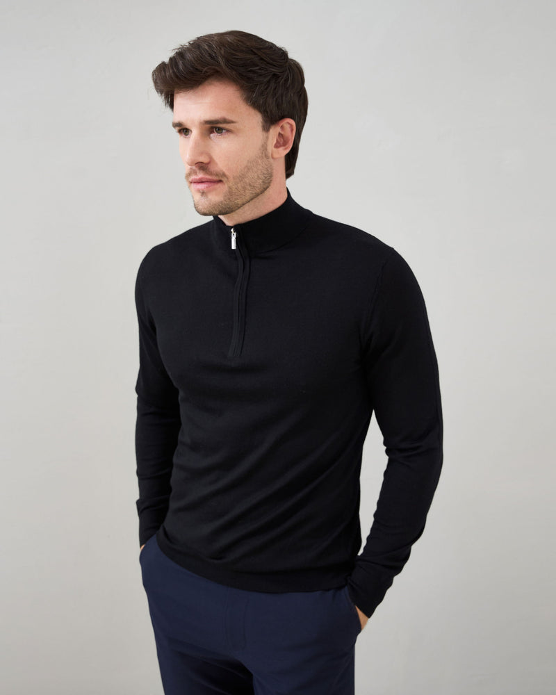 Slim Fit 'Amalfi' 1/4 Zip Pullover In Black
