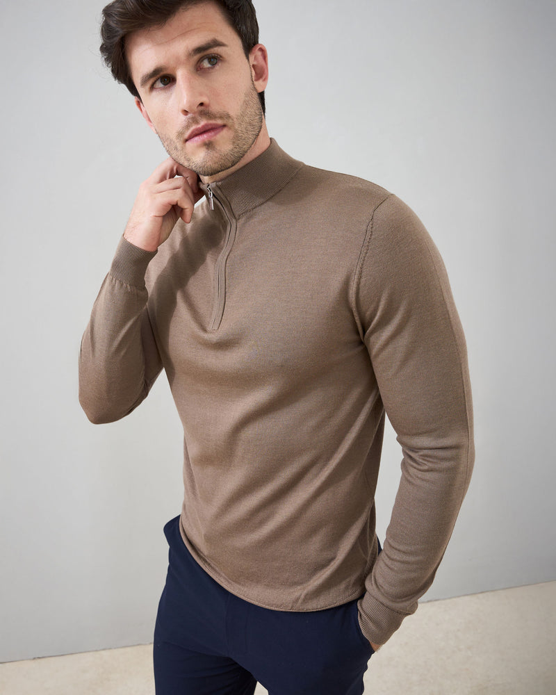 Slim Fit 'Amalfi' 1/4 Zip Pullover In Desert Brown