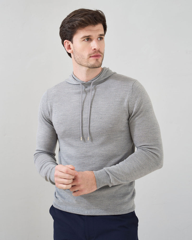 'Sorrento' Merino Hoodie in Silver Marl