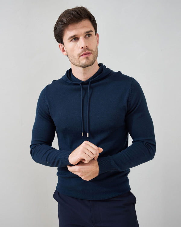 'Sorrento' Merino Hoodie in Navy
