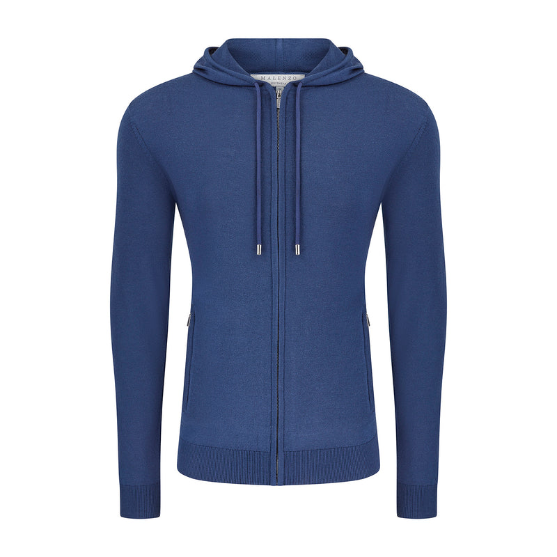 'Ravenna' Extra Fine Merino Zip Hoodie in Azure Blue