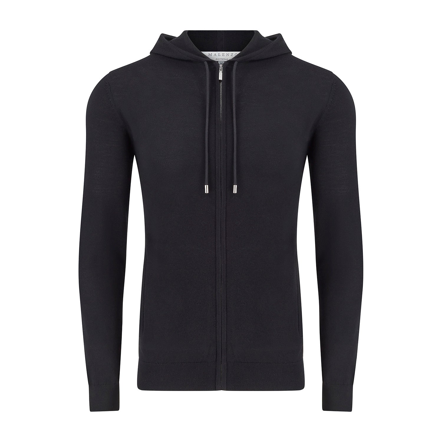 'Ravenna' Extra Fine Merino Zip Hoodie in Black